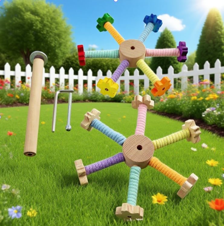 Flower Bird Stand Perch Toy, Interactive Spinning Parakeet Toys, Wooden Exercise Wheel Parrot Toy, Colorful Enrichment Cockatiel Toy for Birds Cage, Bird Cage Accessories Perch Toys for Budgies - PawsPlanet Australia