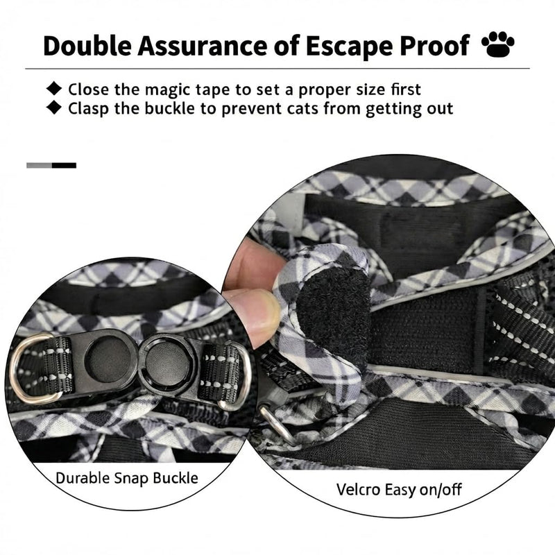 Cat Harness and Lead Set for Outdoor Walking, Escape Proof Cat Harnesses with Dual D-Rings and Safe Leash, Soft Adjustable Reflective Mesh Kitten Harness for Small Cat & Puppy (Black, S) Black