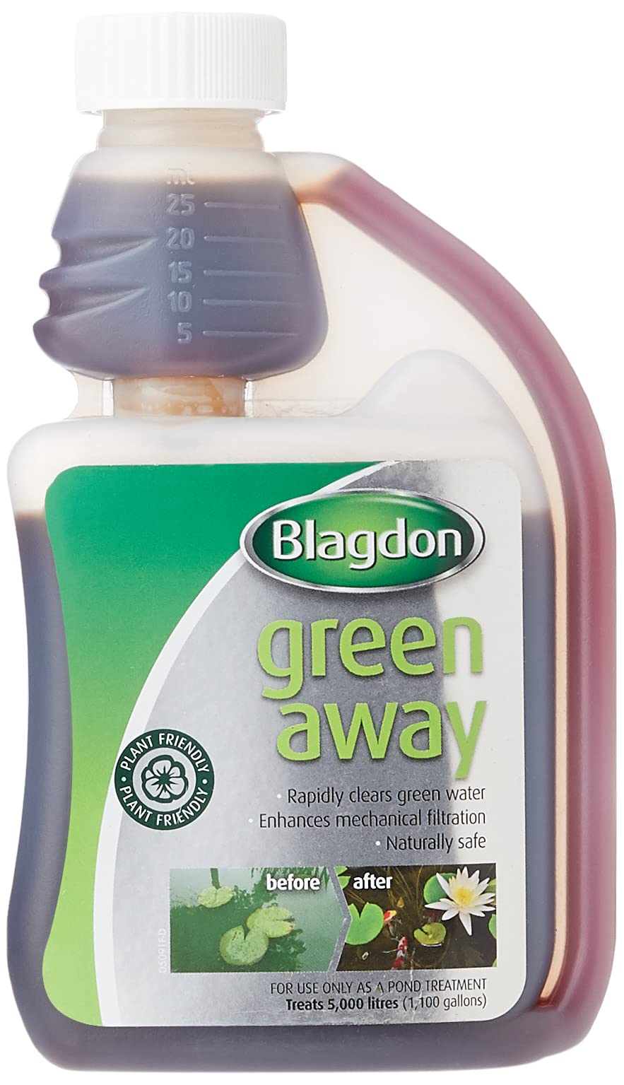 Blagdon Green Away Pond Water Treatment, Clears Green Water and Suspended Algae Particles, Natural, Plant Friendly, Safe for Fish, 250 ml, Treats 5,000 Litres of Water,package may vary Single - PawsPlanet Australia