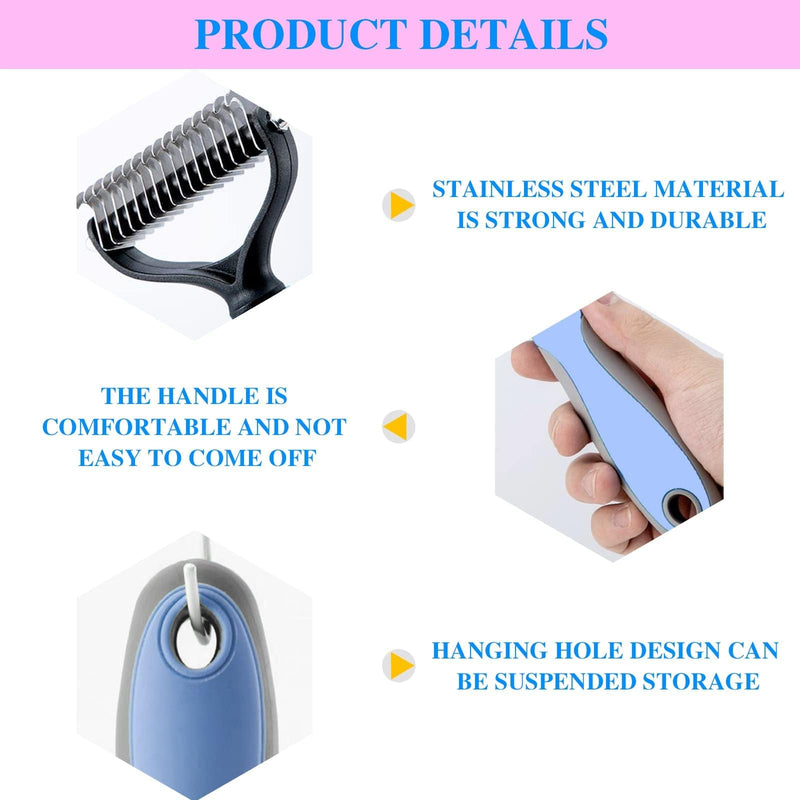 Dog Brush Long Hair, Cat Deshedding Brush Animals Stainless Steel Double Sided Deshedding Tool for Long, Medium and Short Hair (Blue) Blue+Comb