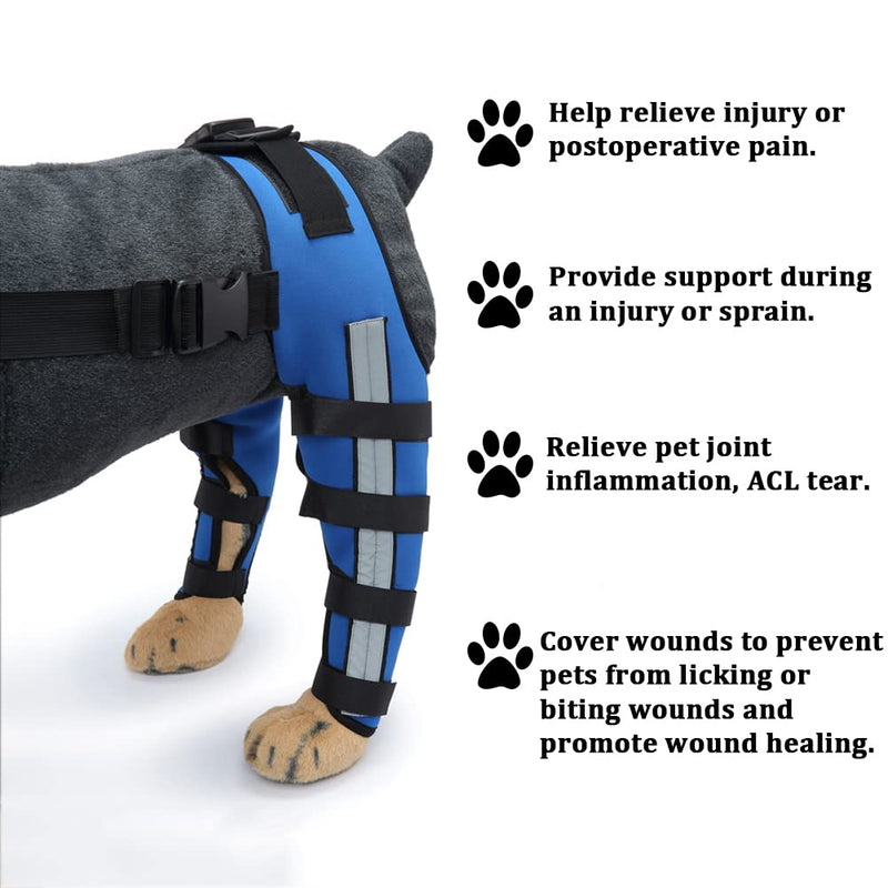 Dog Knee Brace Adjustable Dog Double Rear Leg Brace with Metal Hinged Flexible Support and Reflective Seat Belts Dog Acl Brace Hind Leg Blue (M) Medium - PawsPlanet Australia