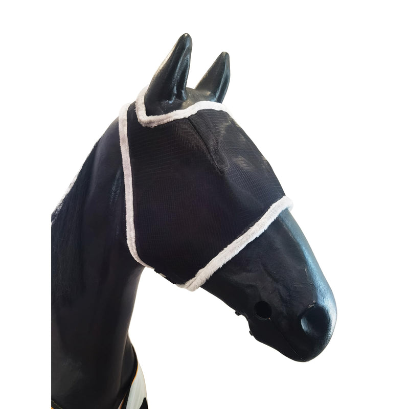 BARN & STABLE Breathable UV Protection Horse Fly Mask Tear-Resistant Mesh Fly Masks for Horses with Soft Fleece Edges & Adjustable Touch Straps Equine Mask Without Ears BLACK/GREY-Without Ears Large - PawsPlanet Australia
