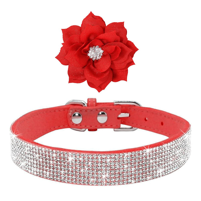 Rhinestone Dog Collar, Cute Dazzling Sparkling Soft Suede Leather Dog Cat Rhinestone Collar Crystal Diamond Pet Dog Puppy Collar (Red6, M), Medium Red6