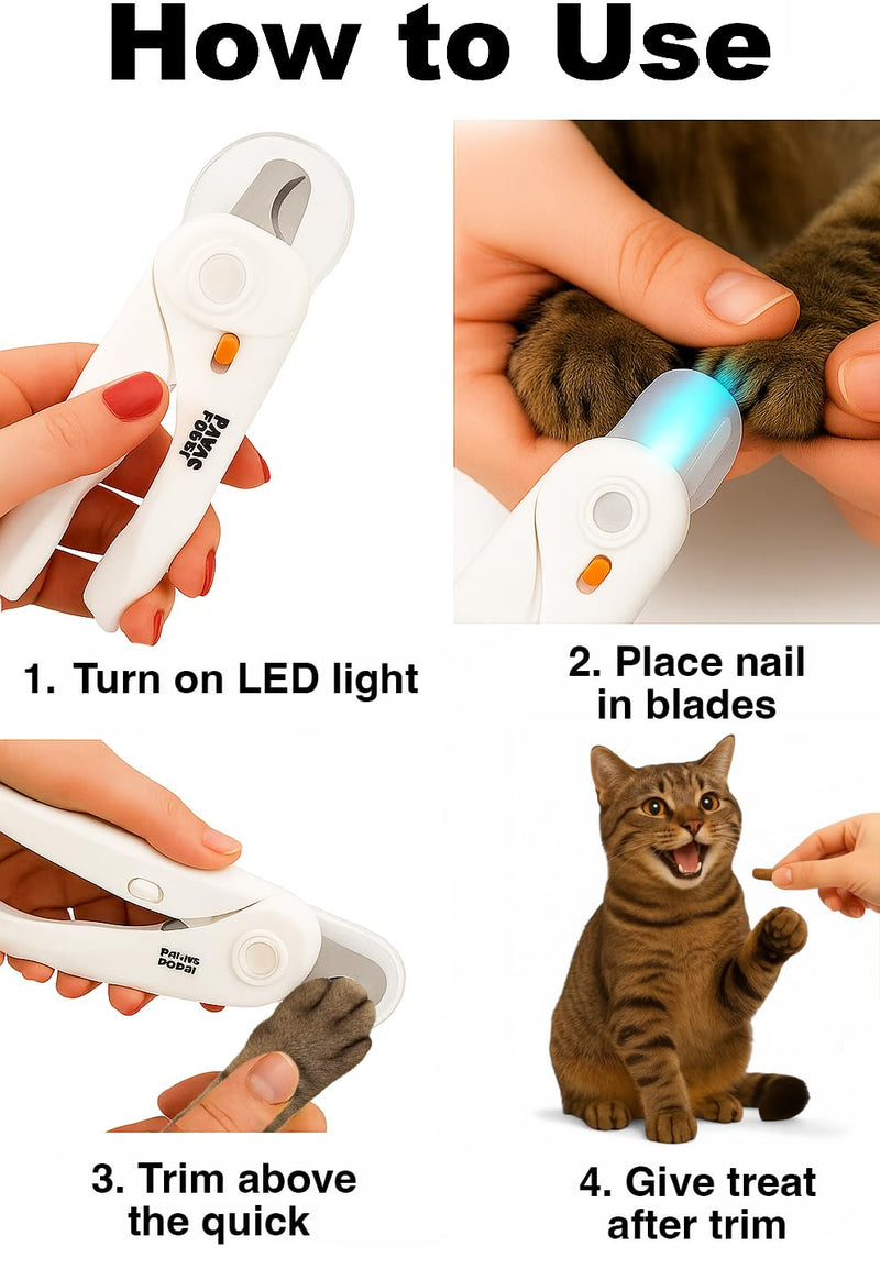 Cat Nail Clipper & Small Dog Nail Clippers with LED Light - Illuminates Nails & Bloodline for Safe, Easy Trimming - Extra Sharp, Avoid Over-Cutting - Essential Cat Supplies, White - PawsPlanet Australia