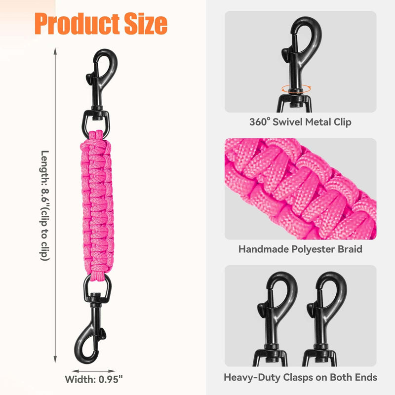 Dog Collar Safety Clip, Collar Companion, Handmade Backup Safety Strap, Double-Ended Clip Leash Connector, Suitable for Dog Harnesses, Prong, Pinch Collars (Pink, 1 Pack) Pink