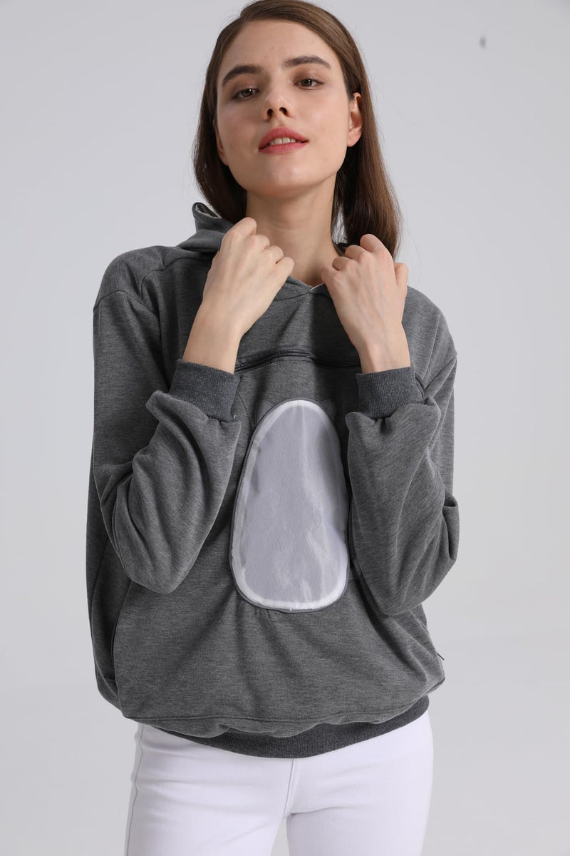ALYC Pet Carrier Hoodie Cat Dog Pouch Holder Sweatshirt Large Pocket Pullover Shirt with Cat Ear for Women Dark Gray - PawsPlanet Australia