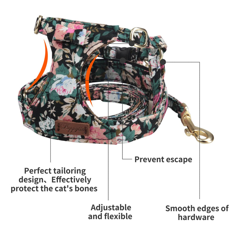 Cat Harness and Leash,Soft Escape Proof Adjustable Cat Mesh Vest Harness Ultra Light Breathable Cat Vest for Medium,Large Cats,Floral Print,S S Floral Print - PawsPlanet Australia