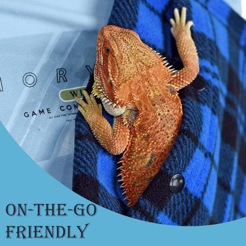 Small Animal Sling Carrier,Small Animal Bag for Bearded Dragons Lizards and Reptile with Adjustable Strap Tow Rope 3 Sizes Pack + Small Animal Sling Carrier（Blue Grid） Blue Grid