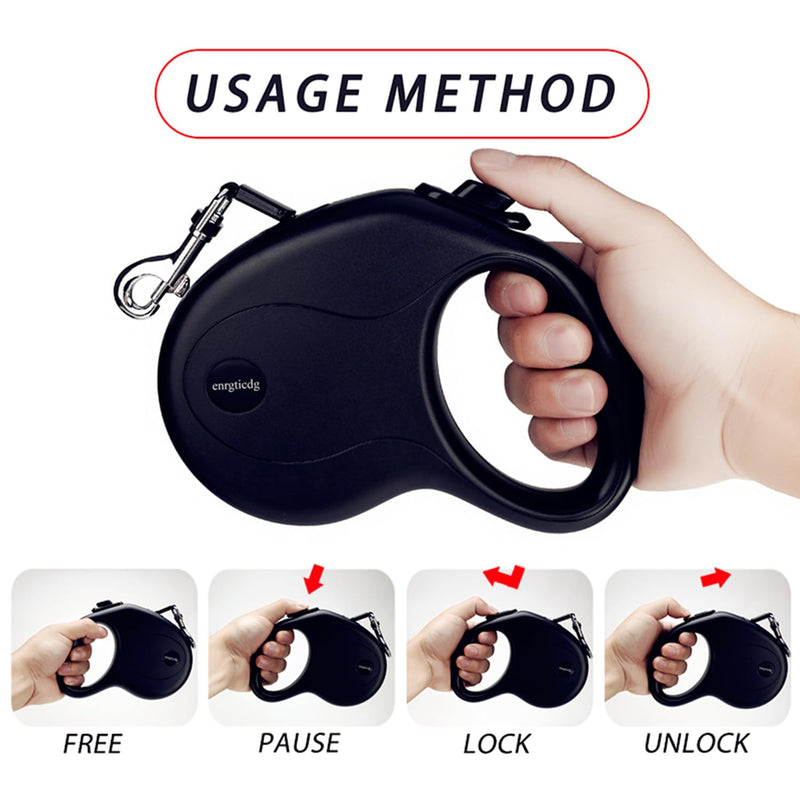 16Ft Retractable Dog Leash,Light Weight Leash for Small to Medium Dogs/Cats Up to 50lbs,Stainless Steel Spring Strong Nylon Tape, Tangle Free, One-Handed Brake (black) black - PawsPlanet Australia