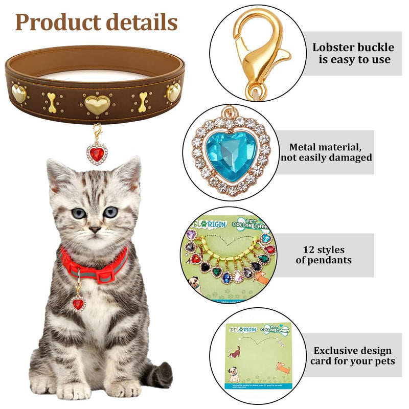 12pcs Heart Collar Pendants for Cat Dog, Teardrop Jewelry Charms Rhinestone Pet Collar Pendants Clip-on Charms for Bag Decor Keychain Pet Necklace Training Home Decoration - PawsPlanet Australia