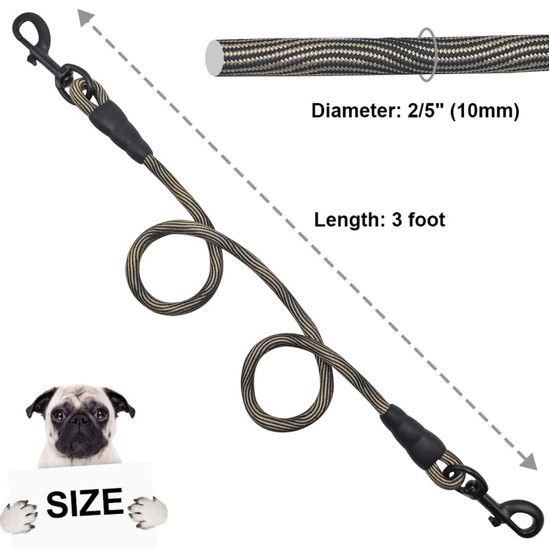 BTINESFUL 3FT Dog Tie Down, Nylon Rope Short Dog Tether Indoor Training Safety Vehicle Tether for Large Medium Strong Puppy 3 Foot Beige Black - PawsPlanet Australia