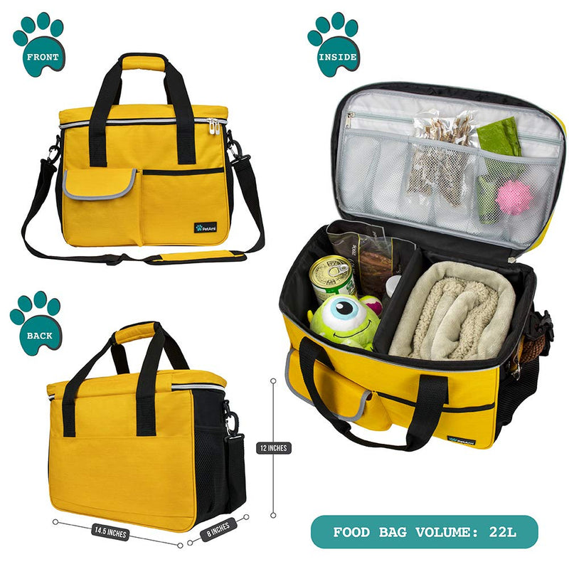 PetAmi Dog Travel Bag, Travel Pet Bag Organizer, Dog Food Travel Bag with Food Container and Bowls, Dog Travel Supplies Gift Accessories for Weekend Camping, Dog Cat Diaper Bag (Yellow, Medium) Medium - 14.5"L x 8"W x 12.0"H Yellow