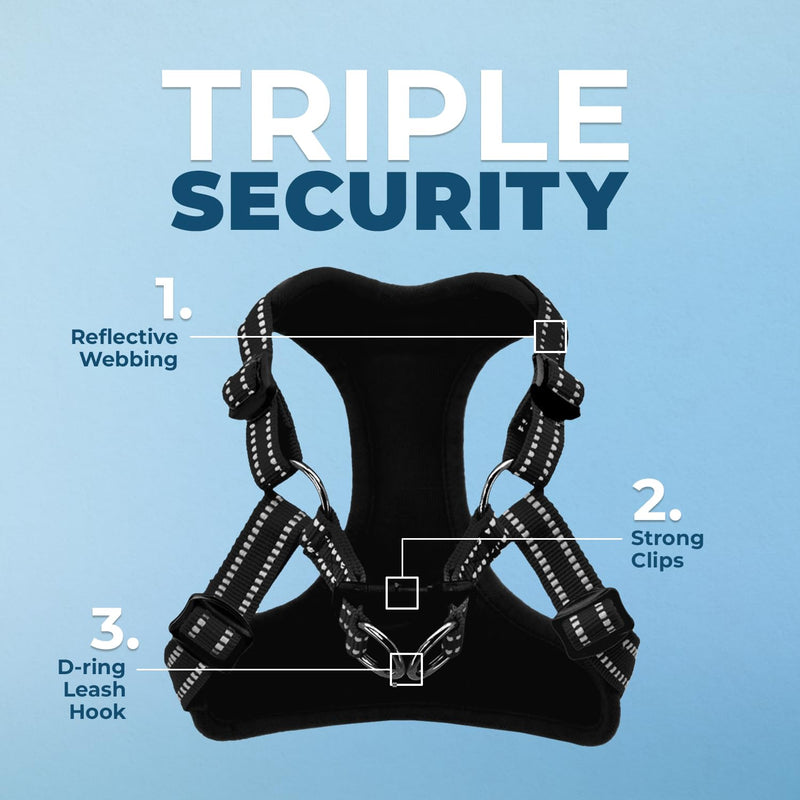 Best Pet Supplies Voyager Adjustable Dog Vest Harness Breathable No Pull Harness for Small, Medium, Large Dogs, Harness for Walking, Jogging, Easy Step-in, Reflective Stripes - Black, S Harness (Black) S (Chest: 15 - 18") - PawsPlanet Australia
