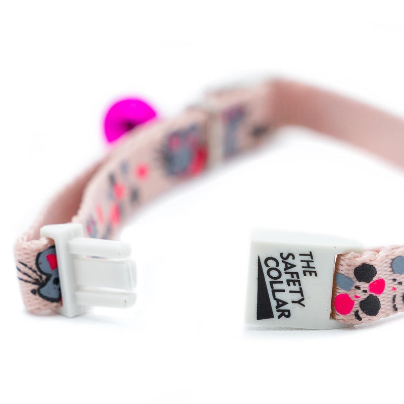 Jeffers Pet Cat Collar with Bell – Durable Breakaway Plastic Buckle Safety Collar for Kittens & Adult Cats, Adjustable Single-Ply Nylon, Indoor & Outdoor Use – Hello Mouse Design, Light Pink Hello Light Pink