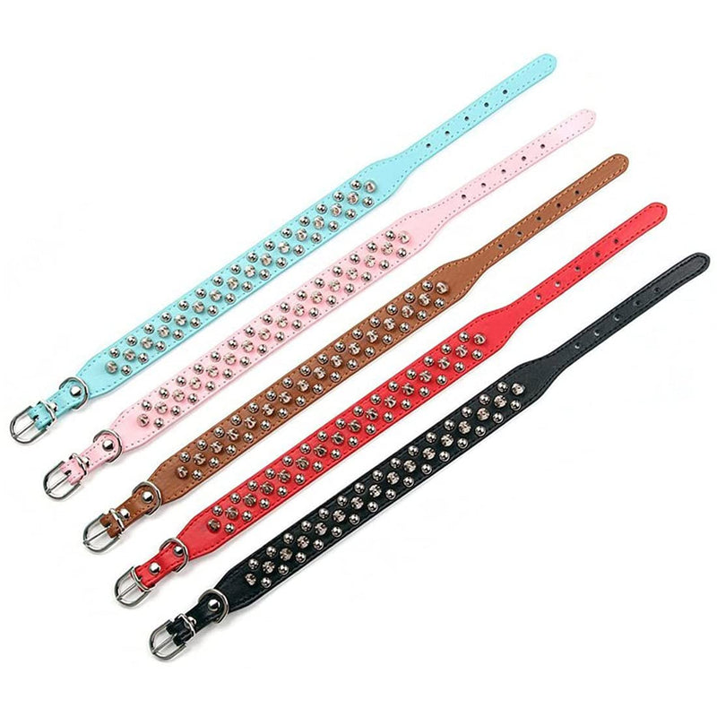 Spiked Leather Dog Collar Lead Set, Bullet Nail Rivet Dog Collar, Leather Dog Collar with Studs for Medium, Pitbull, English Bulldog (XXL, Pink)