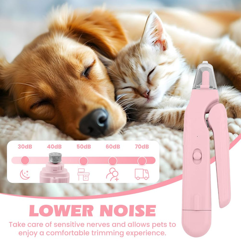 2-in-1 Dog Nail Grinder & Dog Nail Clippers Trimmers, Dogs Trimmer with LED Light + Splash Guard + Storage Case, Pet Claw Clippers for Dogs Cats, USB Rechargeable (Pink) Pink - PawsPlanet Australia