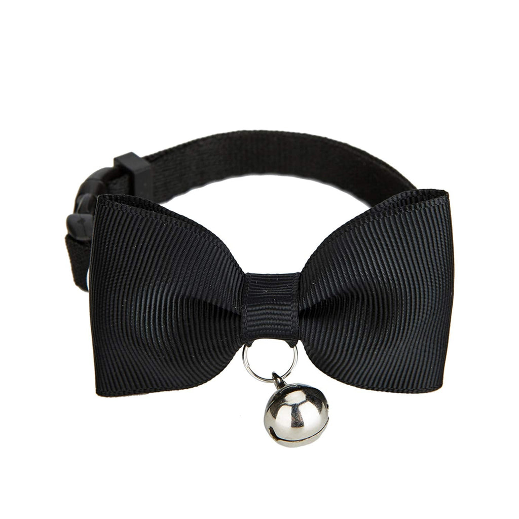 Breakaway Cat Collar, Safe Release Clasp, Handmade Bowtie, Clear Bell, Nylon Material, for Adult Cats.(Black) 8.5"-12.5" Black