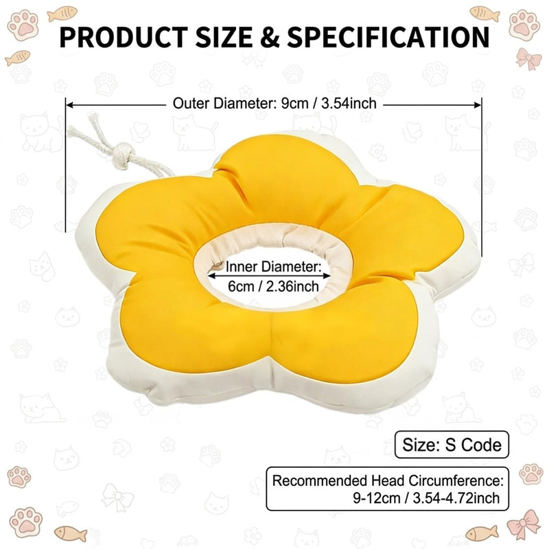 Soft Cat Collar, Cat Dog Collar, Surgery After Leak Protection Collar, Soft Adjustable Flowers Cat Collar, for Small Dogs, Gato Rabbit, Recovery Neck Protective Collar, Cat Collar (Size S, Yellow)