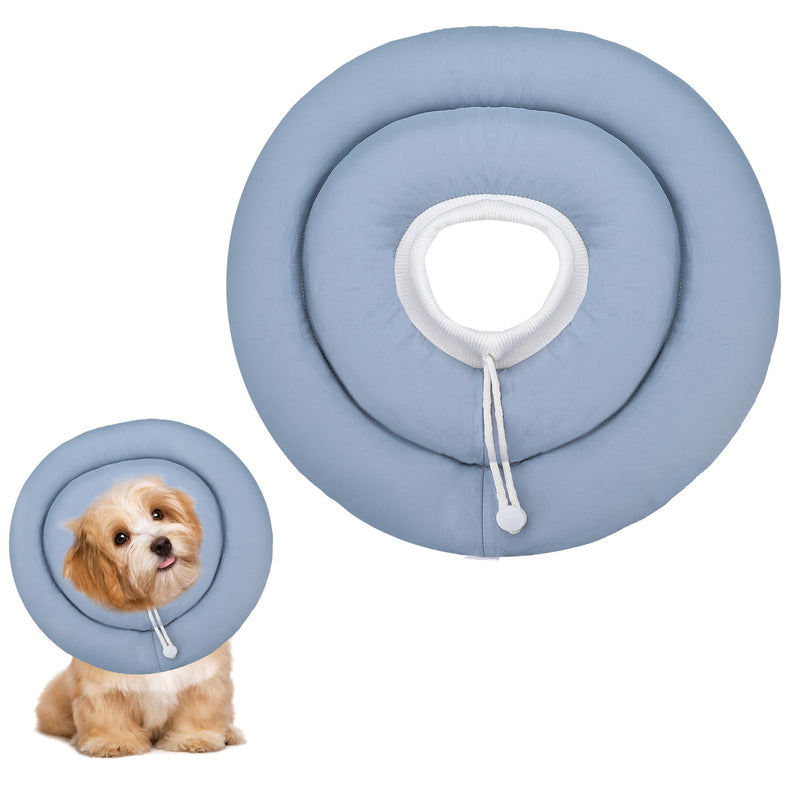Waterproof Escape-Proof Soft Dog Cones, Adjustable Small Dog Donut Collar with Elastic Neckband, Elizabethan Collar for Dogs, Neck Pillow for Dogs and Cats (Blue-Gray, M) Blue-gray
