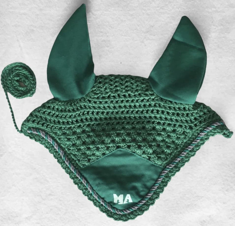 Majestic Ally Handcrafted Crochet Fly Veil Set - Includes 2 Pieces with Ear Nets and Braided Rope for Horses (Turquoise) Turquoise
