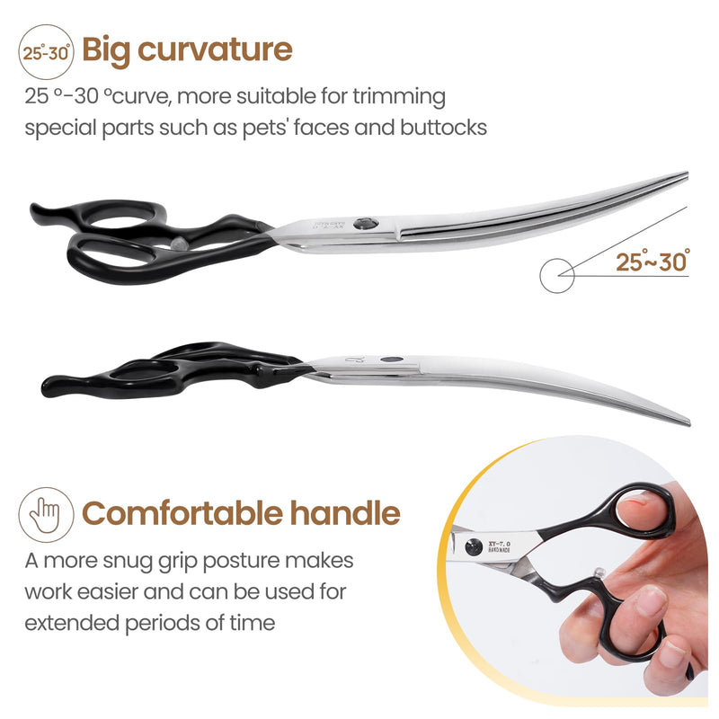 Dog Grooming Scissors,Curved Chunkers Shears Deg Grooming with Safety Round Tips, Sharp and Comfortable 4 in 1 Dog Scissers for Grooming Black - PawsPlanet Australia