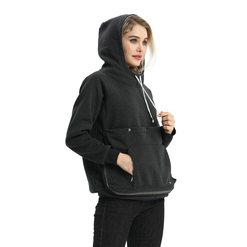 ALYC Cat Dog Carrier Hoodie Big Pet Pouch Sweatshirt Puppy Kitten Holder Carrier Pullover Top Kangaroo Unisex Hoodies X-Large Dark Grey - PawsPlanet Australia