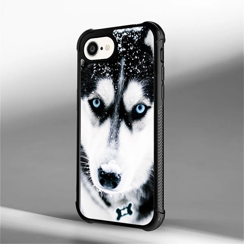 CARLOCA Compatible with iPhone 16e Case, Design for Girl Shockproof Anti-Scratch Hard PC Back Case Fashion Pattern Husky Dog Muzzle Blue Eye - PawsPlanet Australia