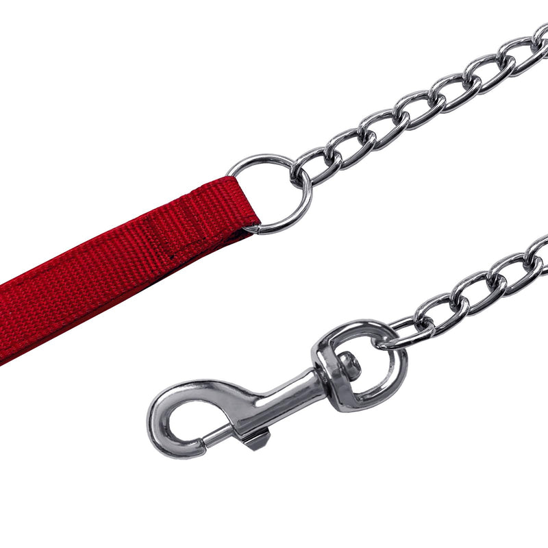 Chain Dog Leash with Padded Handle, Durable Chew Proof for Medium and Large Dogs (4 ft x 3.0 mm) 4FT*3.0mm(medium dogs) Red - PawsPlanet Australia