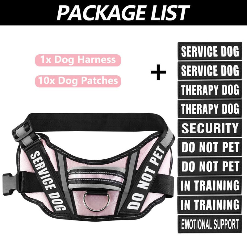 Dog Vest Harness and Patches Set, Animire in Training Service Dog Harness with 10 Dog Patches, Reflective Dog Vest with Handle for Small, Medium, Large, and Extra-Large Dogs LARGE (Chest:26.5-36 Inch) Pink - PawsPlanet Australia