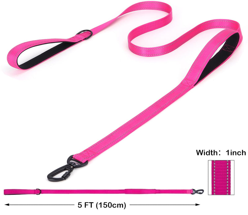 Martingale Dog Collar with Stainless Steel Chain and Leash Set, Martingale Collar with Reflective, 5FT Double Handle Dog Leash Padded, Adjustable for Medium Large Dogs (Hot Pink, M) Hot Pink - PawsPlanet Australia