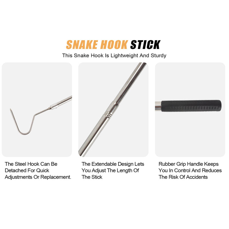 Snake Hook, Stainless Steel Extensible snake grabber tool, 33 inch Sturdy snake Catcher Handling Stick Trap Tool Tong for Herpetologists, Wildlife control personnel, Wranglers, Removal Experts - PawsPlanet Australia