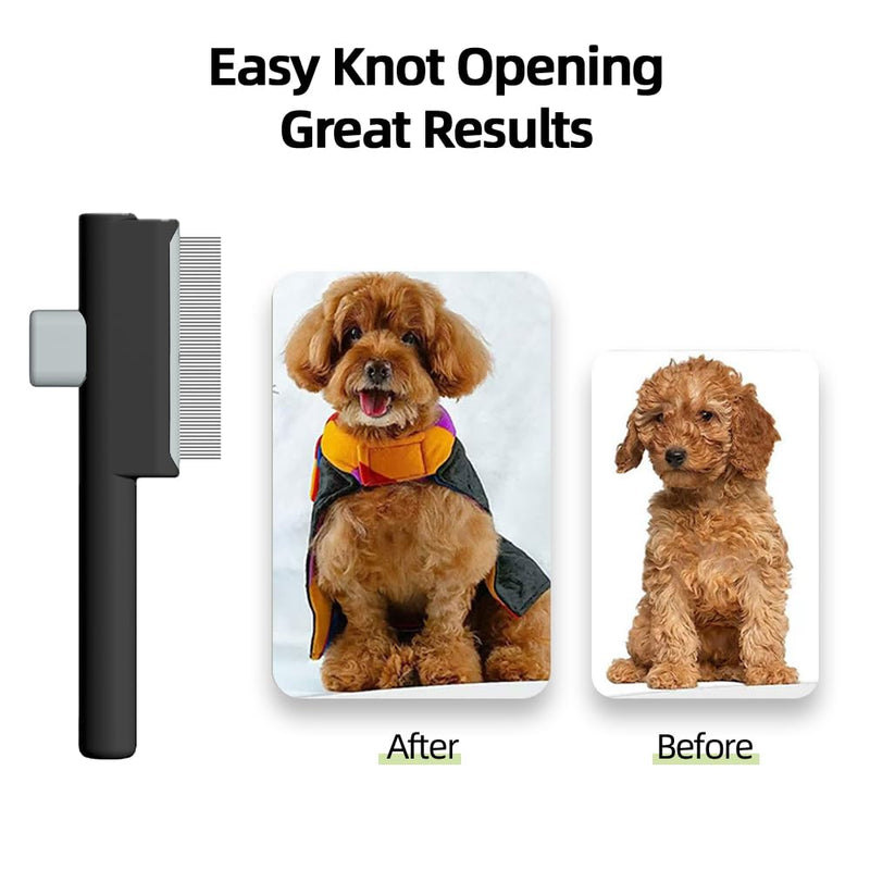 Marchul 2Pcs Pet Comb Flea Comb Set for Cats Dogs, Cat Grooming Brush with Release Button and Stainless Steel Round Teeth, Self-Cleaning Dog Combs for Removing Pet Hair, Knots & Loose Fur, Black