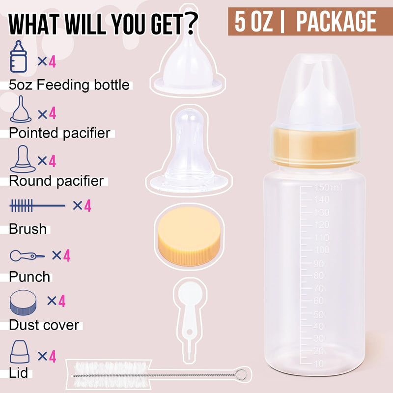 Puppy Kitten Nursing Bottle 5oz - Small Animal Feeding Kit with Nipples | Hand Feeding Supplies for Puppies, Kittens, Rabbits, Ferrets & Newborn Pets 1 Count (Pack of 4) YELLOW - PawsPlanet Australia