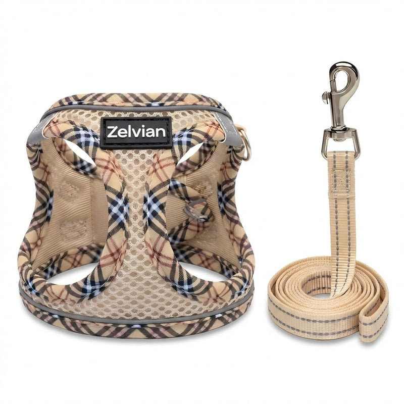 Cat Harness and Leash Set for Walking, Escape Proof Adjustable Soft Mesh Kitten Harness with Reflective Strips, Breathable No-Choke Pet Vest for Small Cats or Puppies(Beige,XS) Beige XS