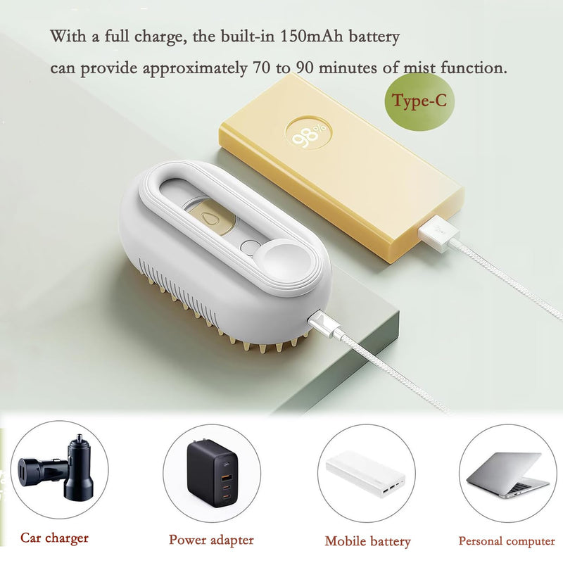 Cleaning Brush 3-in-1 for Cats&dogs,Steam Cat Brush,Massage Brush,Pet Spray Brush,Pet Grooming Brush,Pet Brush 360°Rotatable,USB Rechargeable,Use for Short-Haired,Long-Haired,Small Breeds(White) - PawsPlanet Australia
