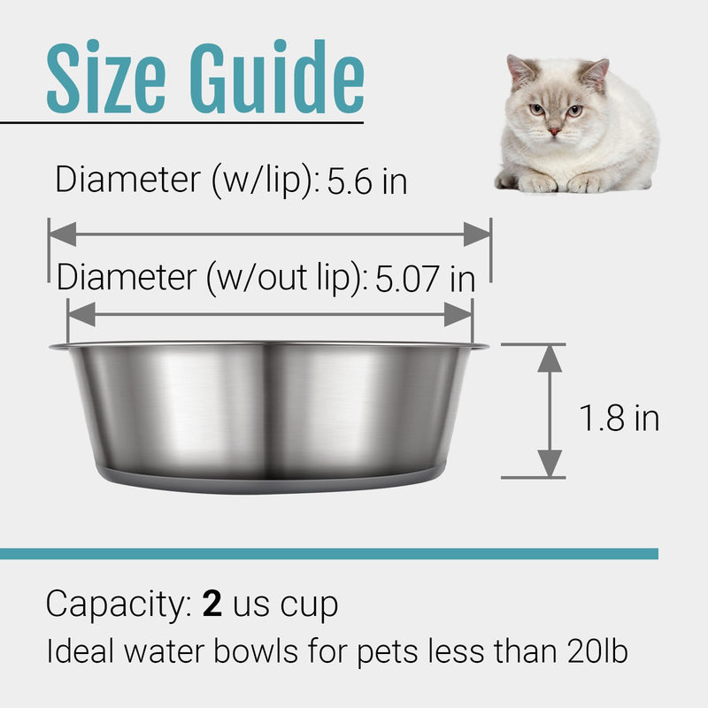 PEGGY11 Stainless Steel Metal Cat Bowls, Nonslip Rubber Bottom, Dishwasher Safe, Easy to Clean - 2 Pack, Each Holds 2 US Cup 2 CUP