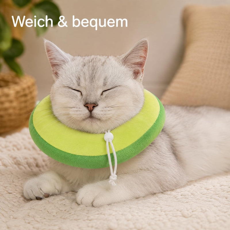 Soft Cat Cone Collar, Cat Recovery Collar, Dog Cone for Small Dogs, Adjustable Avocado Neck Pillow, Stop Licking after Surgery, Washable Size L, 19 x 19 cm, Neck up to 28 cm, Home Aftercare