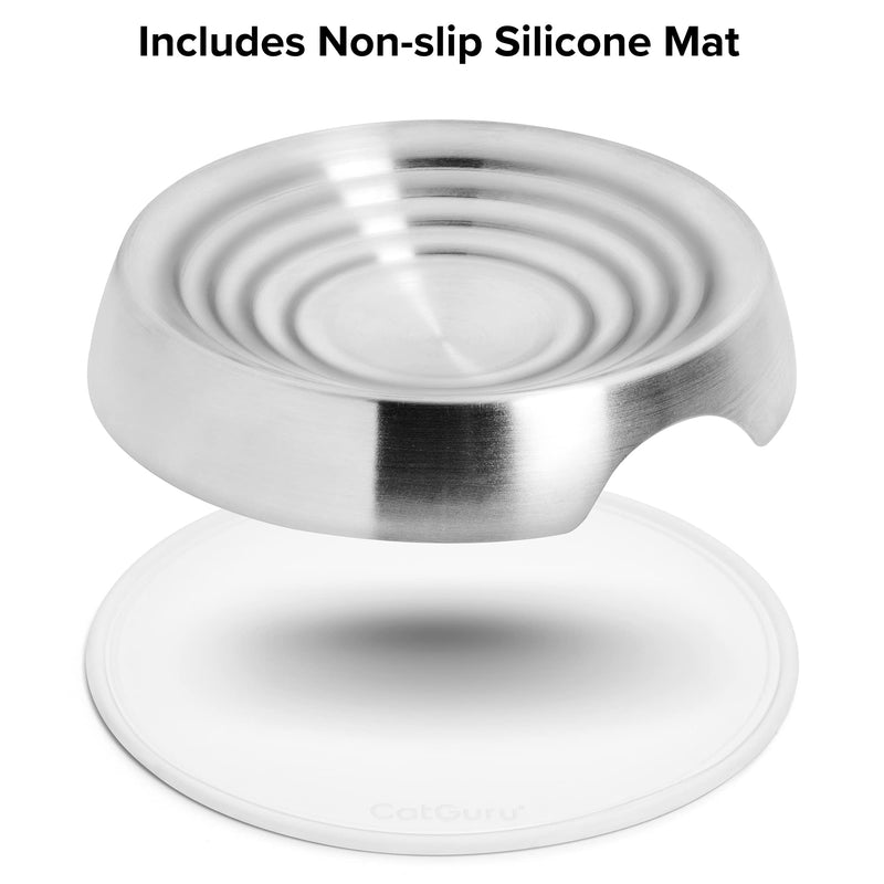 CatGuru Cat Bowls, Whisker Stress Free Cat Food Bowl, Reliefs Whisker Fatigue, Wide Cat Bowl, Non Slip Cat Food Bowls, Shallow Cat Dish, Cat Feeding & Watering Supplies (Set of 2, Stainless Steel) Round - Set of 2 - PawsPlanet Australia
