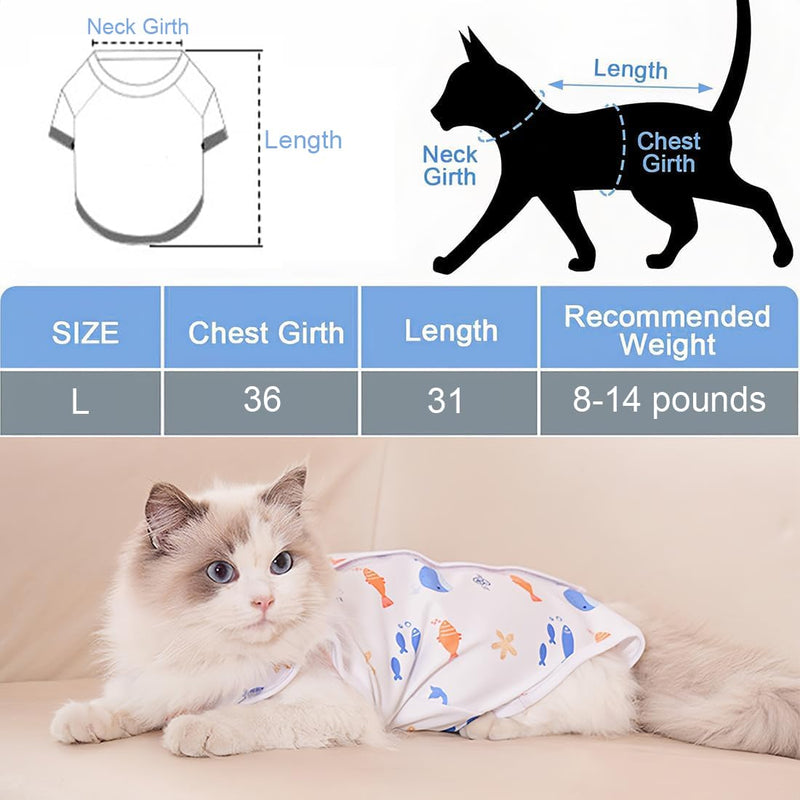 Pack of 2 Onesie Cat Bodysuit After Surgery, Cat Surgery Recovery Suit, Surgical Recovery Suits, Anti Licking, Easy to Wear, Breathable Mesh, for Cats with 8-14 Jin Weight (L)