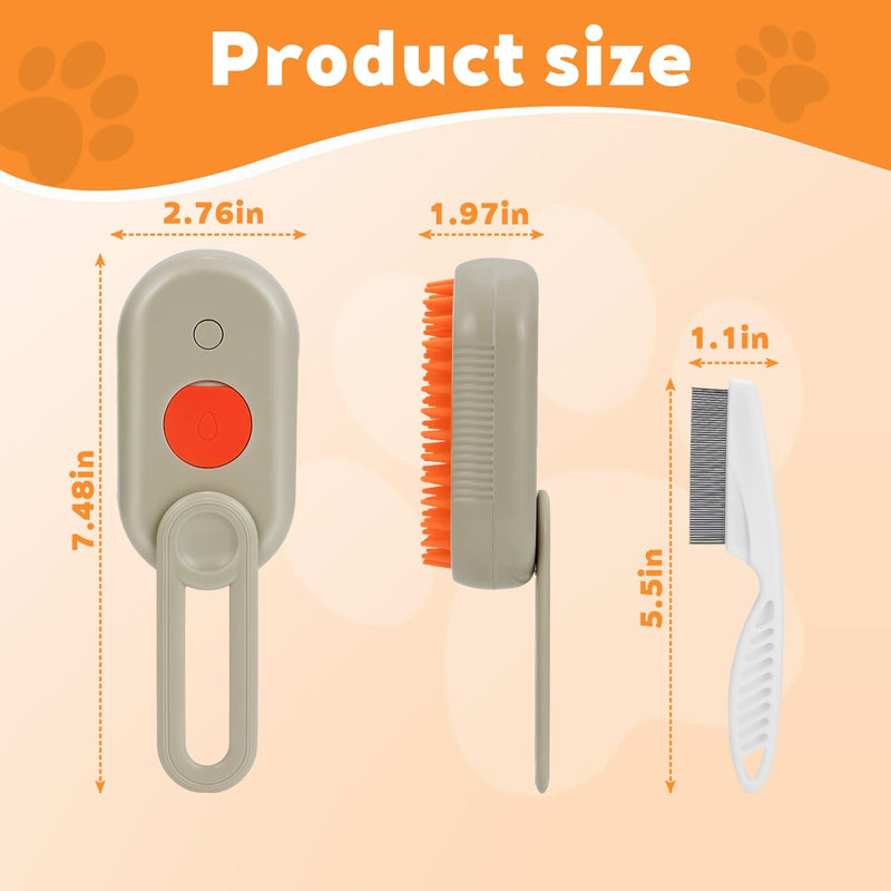 2025- New cat steam brush, 4-in-1 cat steam brush, for massaging and cleaning fallen pet hair, suitable for cats, dogs, rabbits and other pets (khaki + white) -2 pieces (Khaki color) Khaki color