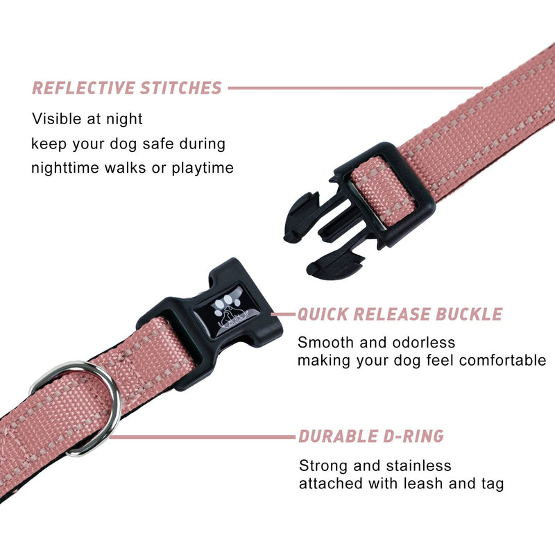 FURRYFECTION Reflective Dog Collar and Leash Set with Quick Release Buckle, Padded with Neoprene Adjustable Nylon Dog Collar for Small Medium and Large Dogs (Medium Collar+5FT Leash, Pink) Pink Collar+Leash Medium(16-20" Length,1.0" Width) - PawsPlanet Australia