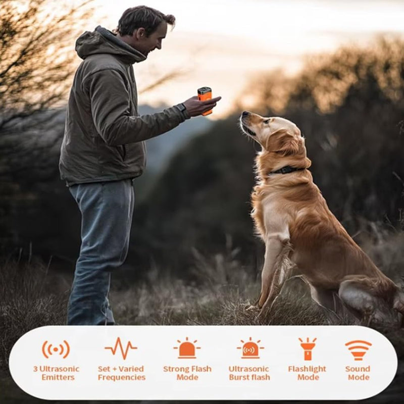 2025 Ultrasonic Dog Bark Deterrent Device – Rechargeable Anti-Bark Control with 3X Frequencies, Auto Mode, 20ft Range – Safe Humane Training for All Dogs & Collars, Orange