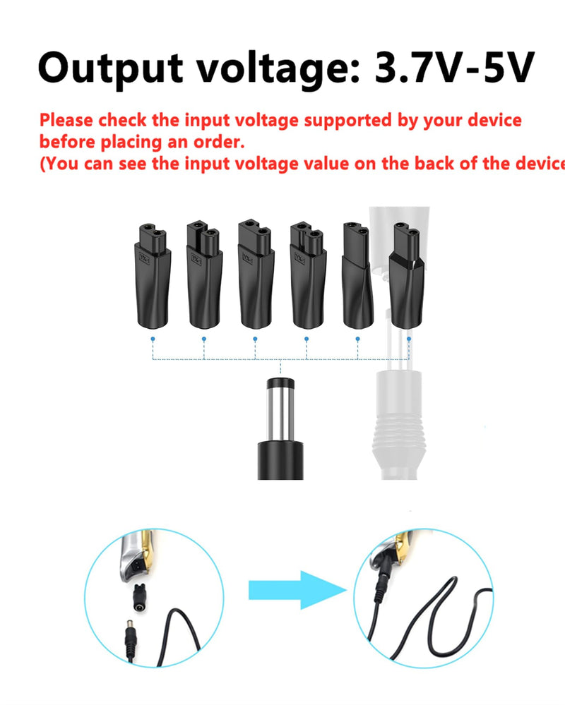 3.7V - 5V Universal Replacement Charger USB for Various Brands Electric Dog Clippers, Electric Shavers, Electric Hairdressers, Hair Clippers, Razor, with 6 Adapter Plug - PawsPlanet Australia