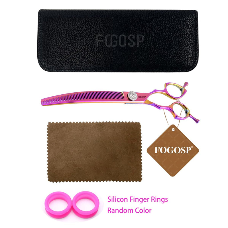 Professional Curved Thinning Shears Dog Grooming Scissors 7.5'' Rainbow Curved Thinner Scissors for Grooming Large Dogs Pet 56 Teeth Japan 440C(Curved Thinner,Rose Red) 7.5 in Curved Thinners Rose Red - PawsPlanet Australia