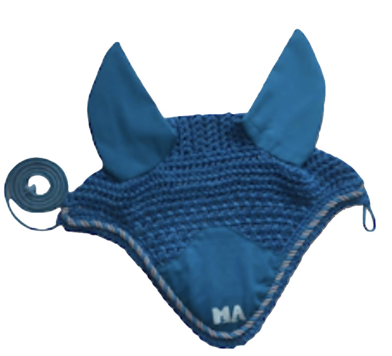 Majestic Ally Handcrafted Crochet Fly Veil Set - Includes 2 Pieces with Ear Nets and Braided Rope for Horses (Hurricane Blue) Hurricane Blue - PawsPlanet Australia
