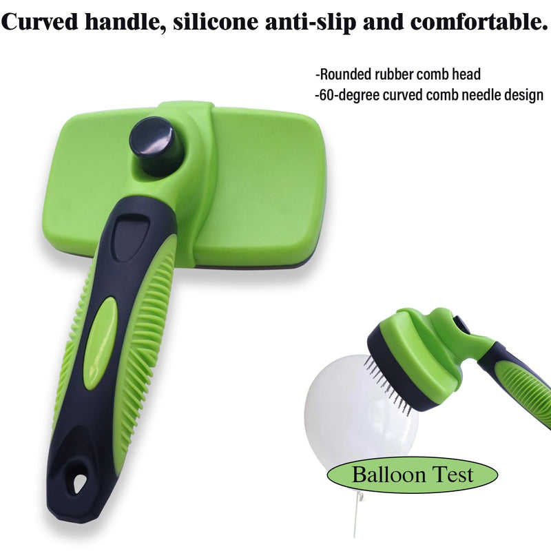 Self Cleaning Slicker Brush - Pet Hair Removal Tool for Long Short Hair grooming: Soft Rubber Tips Gentle on Sensitive Skin Cat Dog brush Specifically for Indoor pet hair removal glove (green) green - PawsPlanet Australia