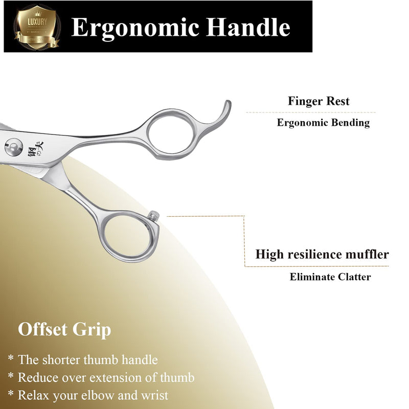 7" Professional Straight Dog Grooming Scissors Kit, Ergonomic Pets Cutting Shears, JP-440C Stainless Steel with Offset Handle, Light-weight Shears for Fur Hair Trimming 7"Tooth Shear