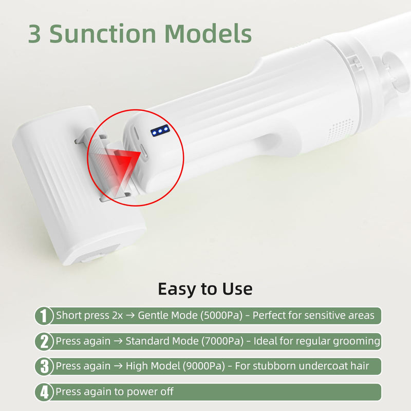 Dog Vacuum for Shedding Grooming, Cordless Dog Grooming Kit with Strong Suction for Dogs and Cats, Low Noise Pet Vacuum for Shedding, Handheld 5 in 1 Pet Hair Removal Tool White - PawsPlanet Australia