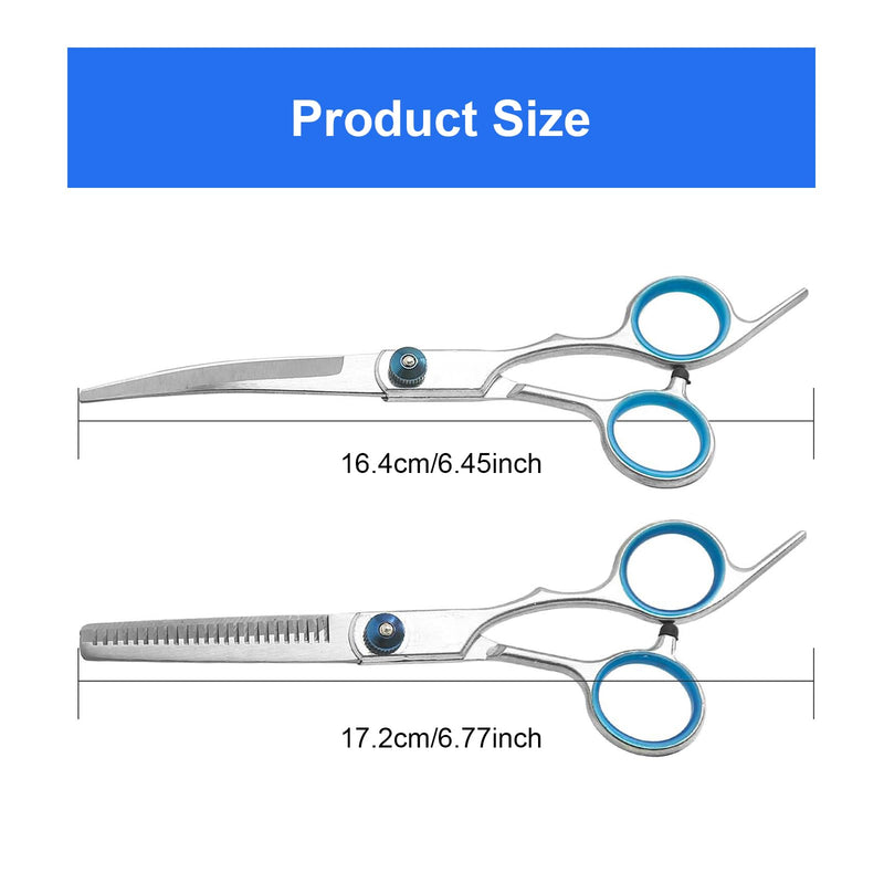 Dog Grooming Scissors Set - ShiningUU 2Pcs Stainless Steel Pet Hair Cutting Scissors with Safety Rounded Tips | Cutting Scissor and Thinning Shear for Dogs Cats Pets - PawsPlanet Australia