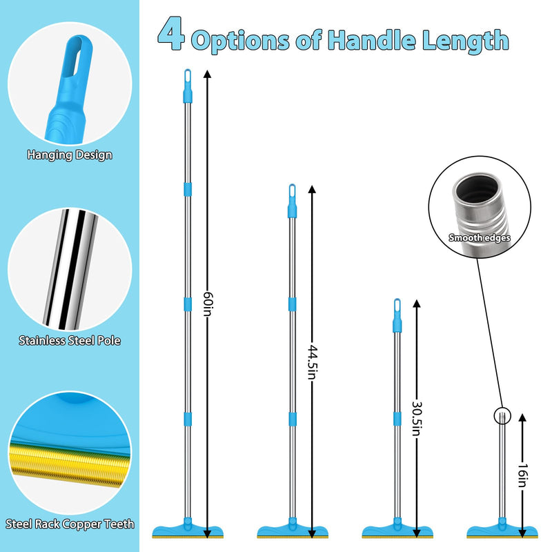 3 in 1 Carpet Rake for Pet Hair Removal, 60” Adjustable Long Handle Pet Hair Remover, Tool Set of 3, Reusable Carpet Scraper Dog Cat Pet Hair Removal Broom for Carpets, Car Mat, Pet Bed, Rugs 60inch Deepblue - PawsPlanet Australia
